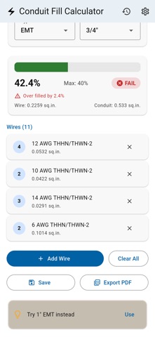 Conduit Fill Calculator-NEC screenshot