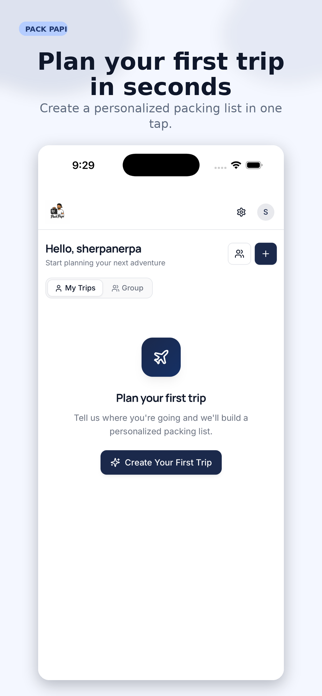Pack Papi: AI Packing List Screenshot 1 of 7