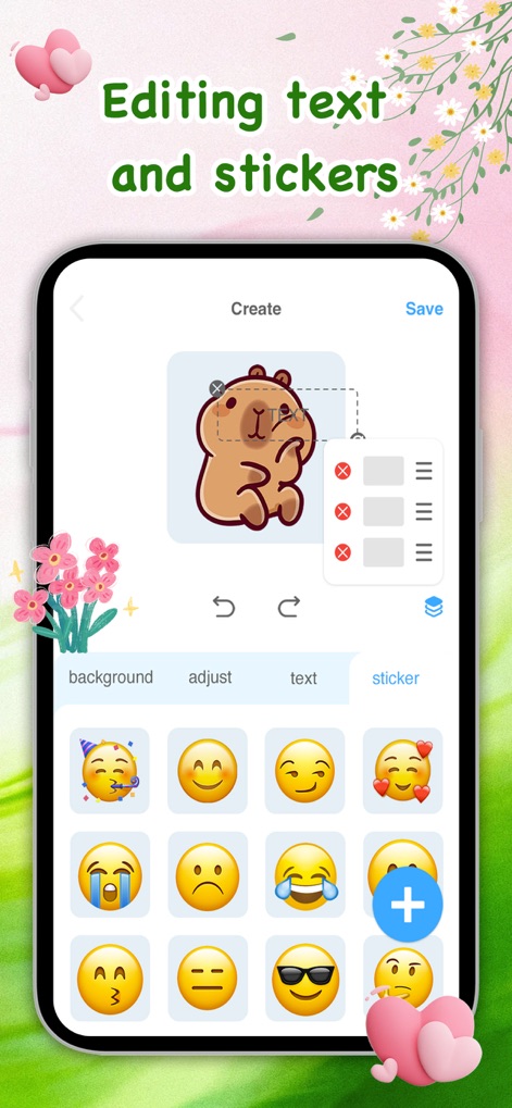 Meme Maker Pro-Stickers&Emoji - Les utilisateurs peuvent facilement personnaliser leurs créations grâce à des outils d'édition intuitifs pour le texte et les stickers et ajouter des éléments comme des emojis supplémentaires pour un rendu unique.