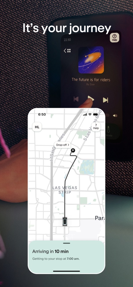 Zoox App Store screenshot 5, headline “It's your journey”. Watch, iPad or Mac beside it.