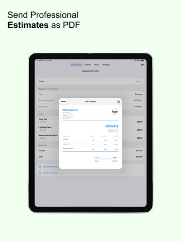 Invoice Maker Estimate App iPad screenshot
