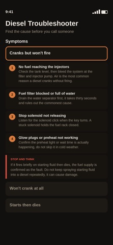 Diesel Engine Troubleshooter iPhone screenshot