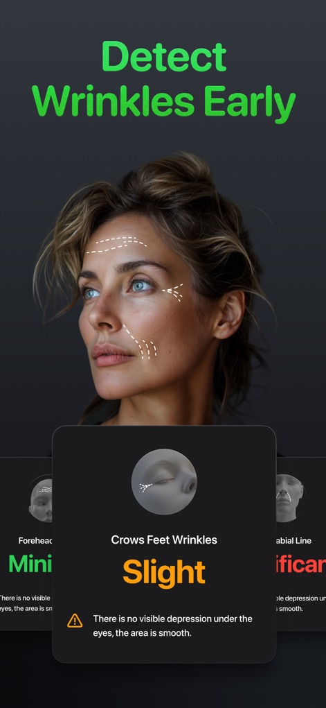 Maxxing: LooksMaxxing Glow Up - This feature meticulously analyzes facial areas for early signs of aging, pinpointing specific concerns like crows feet wrinkles and forehead lines.