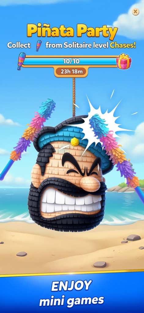 Solitaire Grand Harvest - Players can engage in exciting mini-games, such as the themed Piñata Party, and track their progress through the visible progress bar.