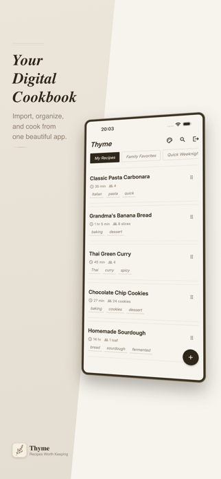 Thyme — Recipes Worth Keeping Screenshot 1 of 6