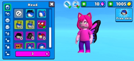 Obby Parkour: Runner Game - Discover the extensive character customization interface, allowing users to personalize their avatar with unique headwear and unlockable accessories.