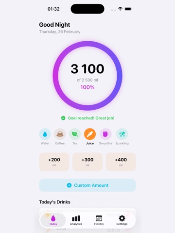 Drink Water Hydration Log App iPad screenshot