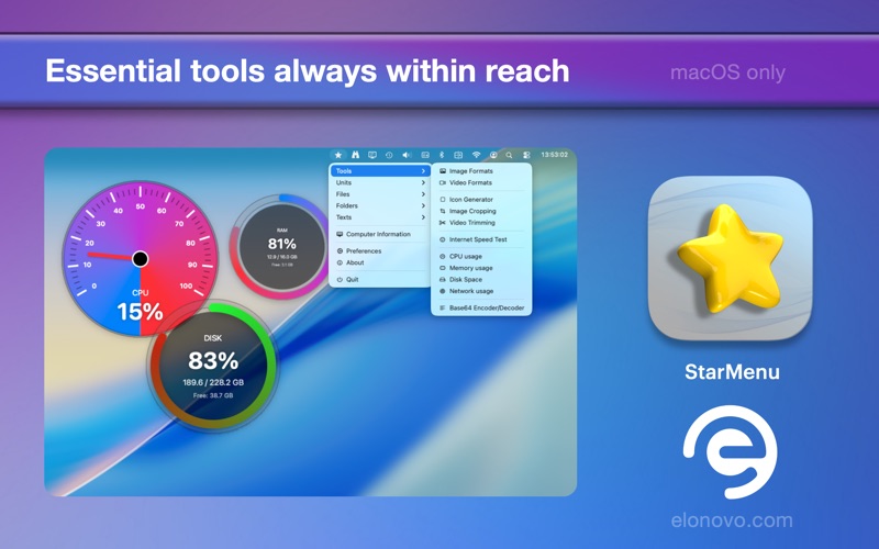 StarMenu app screenshot