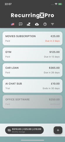 Expense Tracker:RecurringX Pro Screenshot 1 of 9