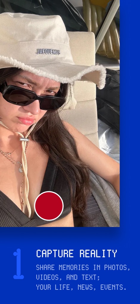 Collective Memory - This screenshot highlights the intuitive in-app camera interface and the prominent red capture button, underscoring the focus on real-time content sharing.