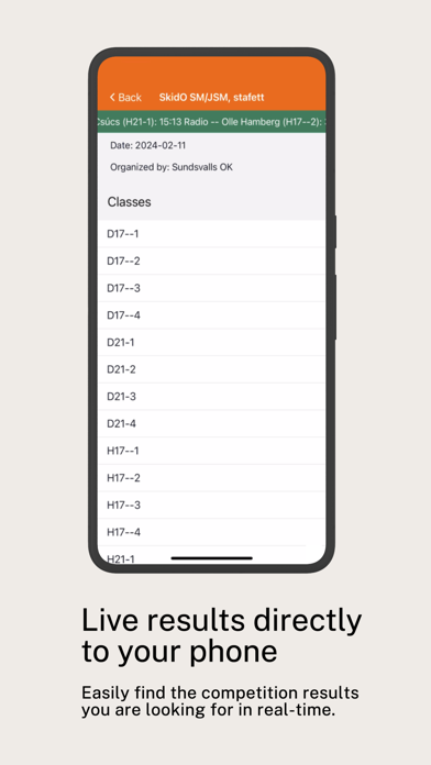 Orienteering Live Results Screenshot