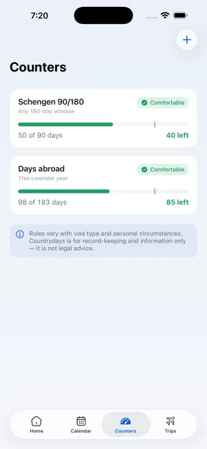 Countrydays: Visa Day Tracker screenshot 2