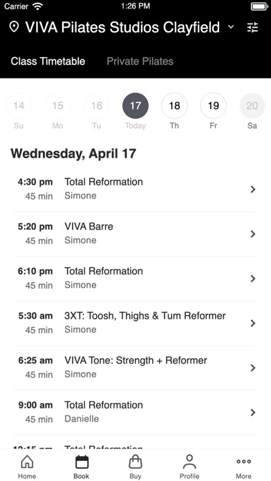 VIVA Pilates Studios Screenshot