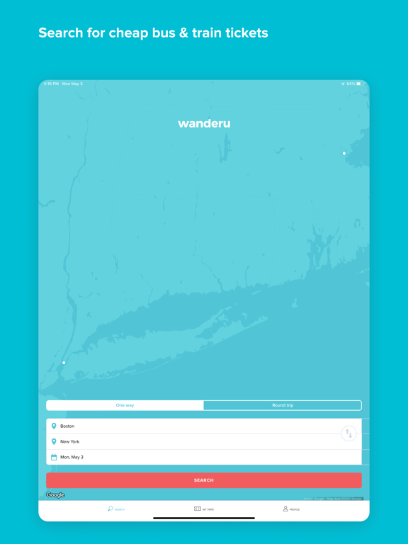 Wanderu: Bus & Train Tickets iPad screenshot 1 - Travel app