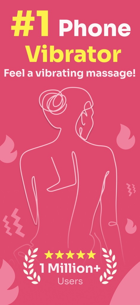 Vibrator: Strong Vibration App - The app showcases its widespread popularity with '1 Million+ Users' and its core promise to help users 'Feel a vibrating massage!'.
