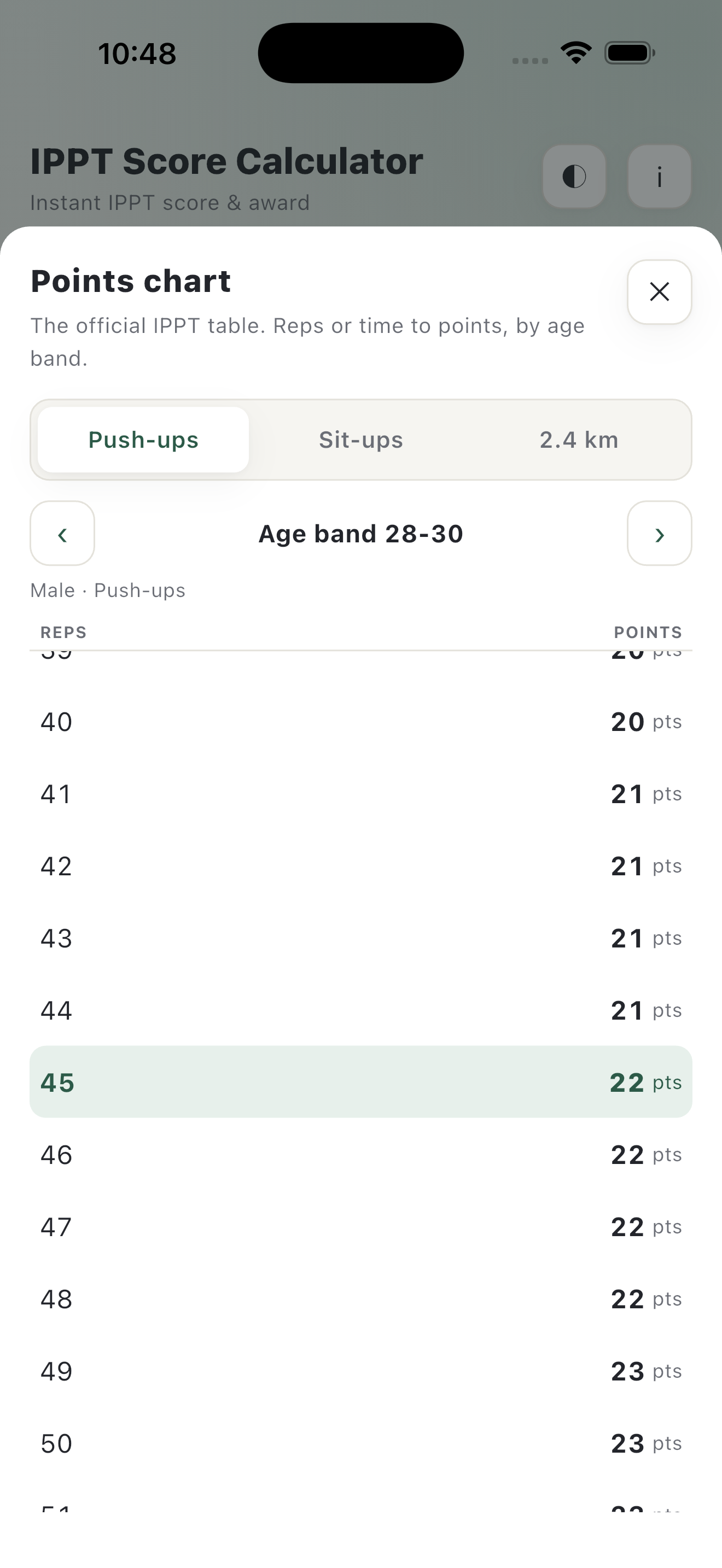 IPPT Score Calculator screenshot 4