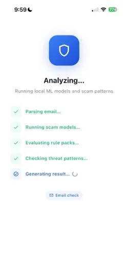 Capture d'écran de Safely — AI Scam Detector sur iPhone 4