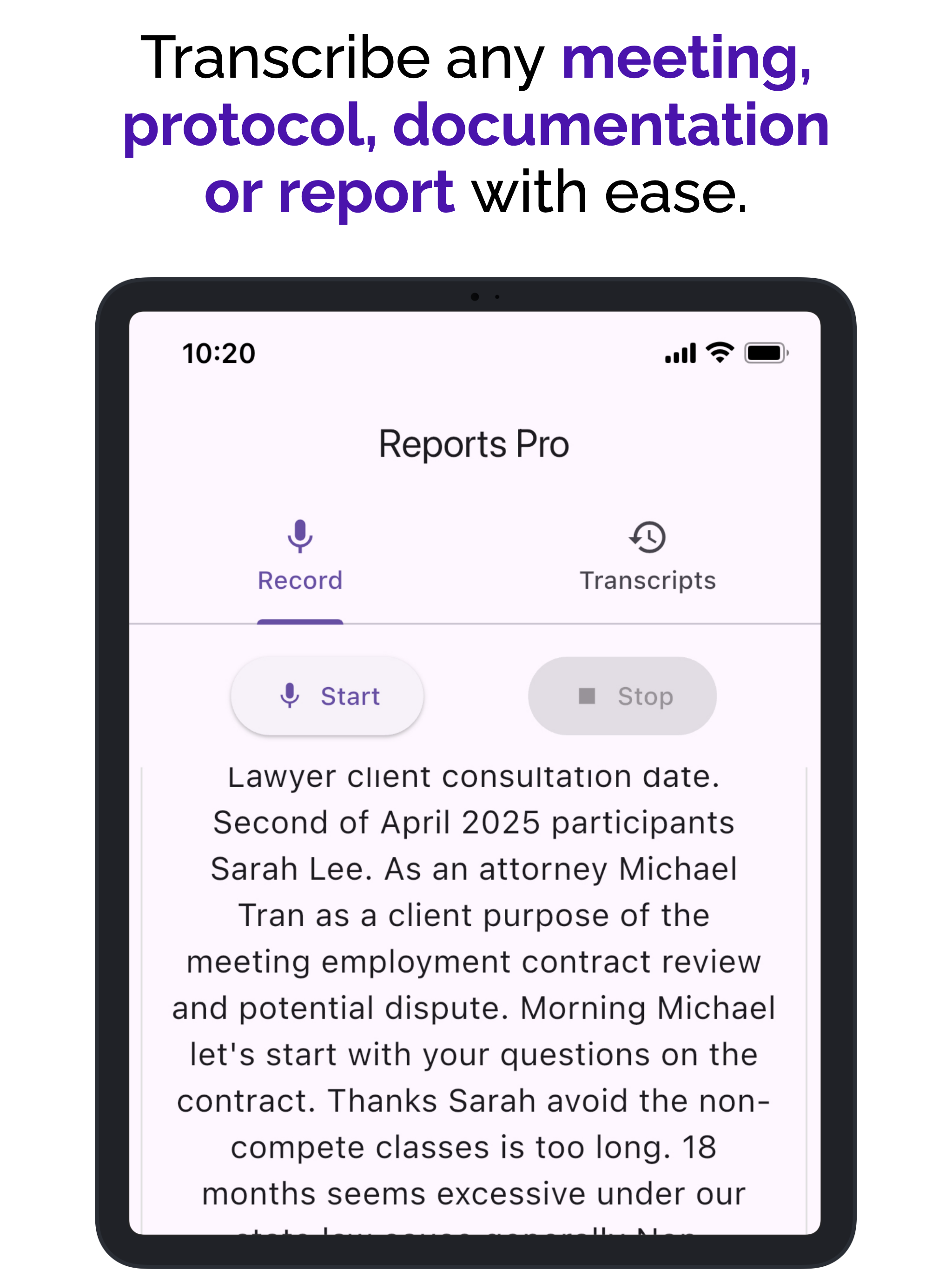 Dictate Reports -Voice to Text