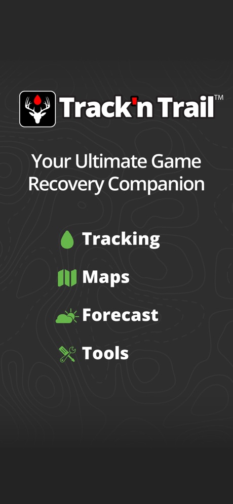 Track N Trail - Hunting & Maps App Store screenshot 1, headline “Your Ultimate Game Recovery Companion”. Premium tone.