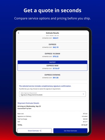 Purolator iPad screenshot 2