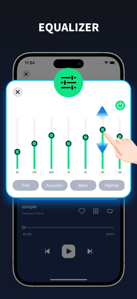 Bass Booster - Volume Booster - Users can finely tune their audio with the intuitive multi-band 'EQUALIZER' sliders and quick-access genre presets like 'Bass' and 'Hiphop'.