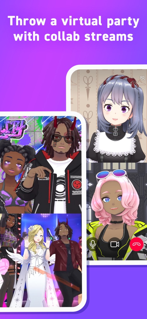 REALITY-Become an Anime Avatar - 複数人でのコラボ配信を通じて、ユーザーは仲間とバーチャルなパーティーを楽しめます。最大4人のグループ配信機能や、ボイスチャットで友人と気軽に交流しましょう。