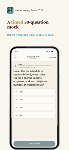 Hawaii Notary Exam 2026 iPhone screenshot