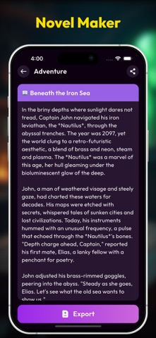 AI Novel Generator iPhone screenshot