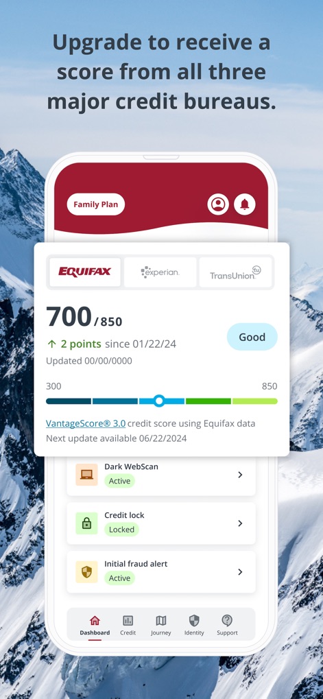 myEquifax - This feature allows users to access credit scores from all three major bureaus (Equifax, Experian, TransUnion) and activate protection services like Dark WebScan.