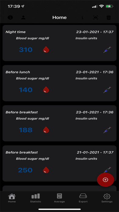 Blood sugar diary App Screenshot
