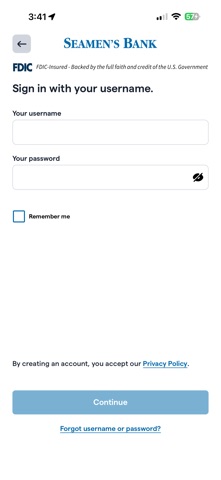 Seamen's Bank Mobile iPhone screenshot