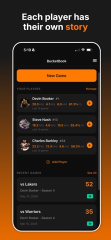 BucketBook · Basketball Stats iPhone screenshot