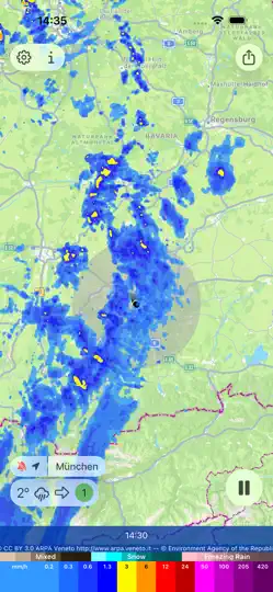 Screenshot von Regen-Alarm Live Wetterradar auf dem iPhone 3