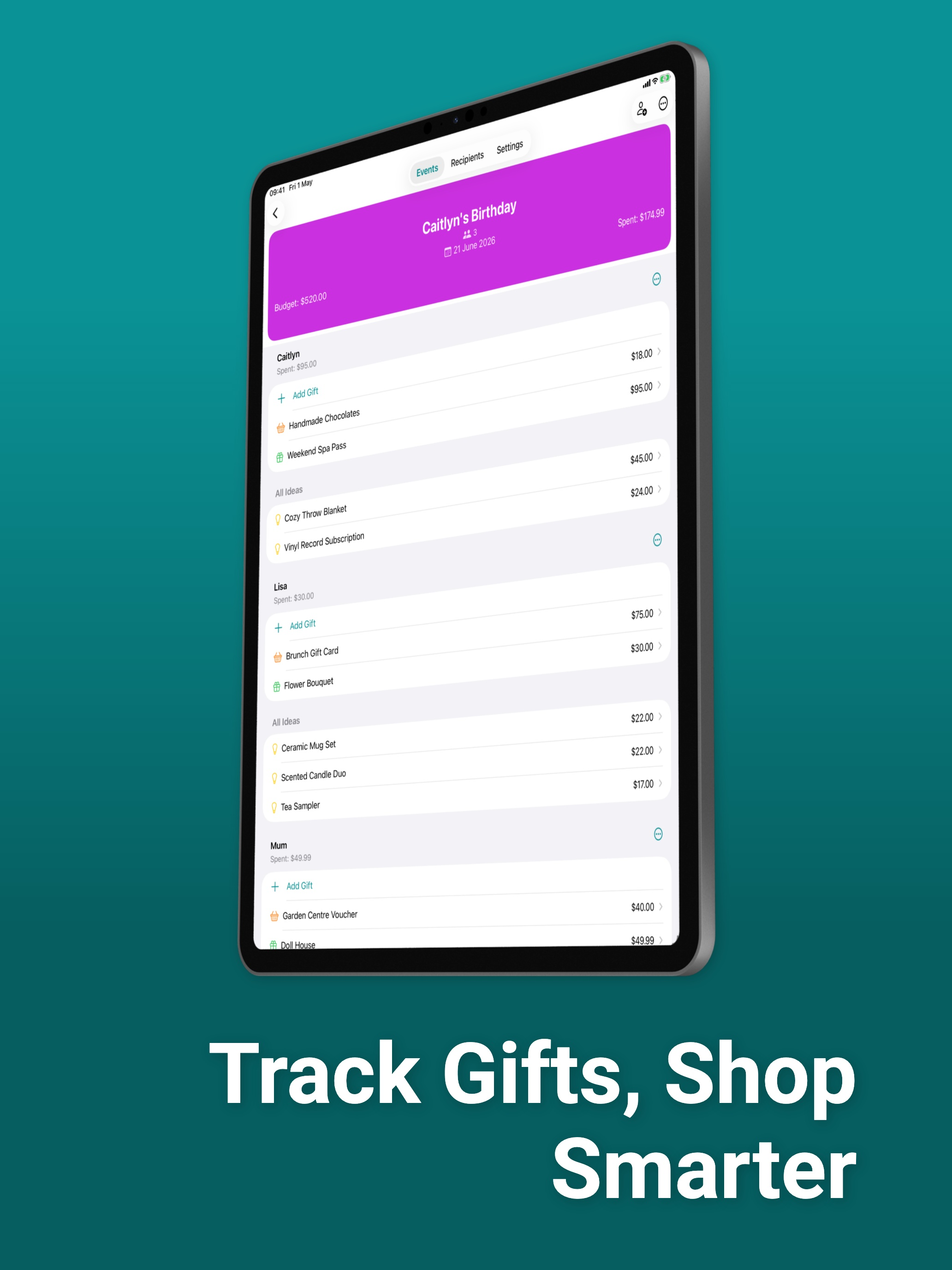 Gift List: Budget Tracker