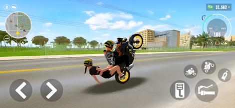 Moto Rider: Speed Chase - See how Moto Rider: Speed Chase captures thrilling stunt action with a dynamic wheelie and responsive on-screen directional controls.