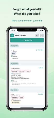 Family health diary iPhone screenshot