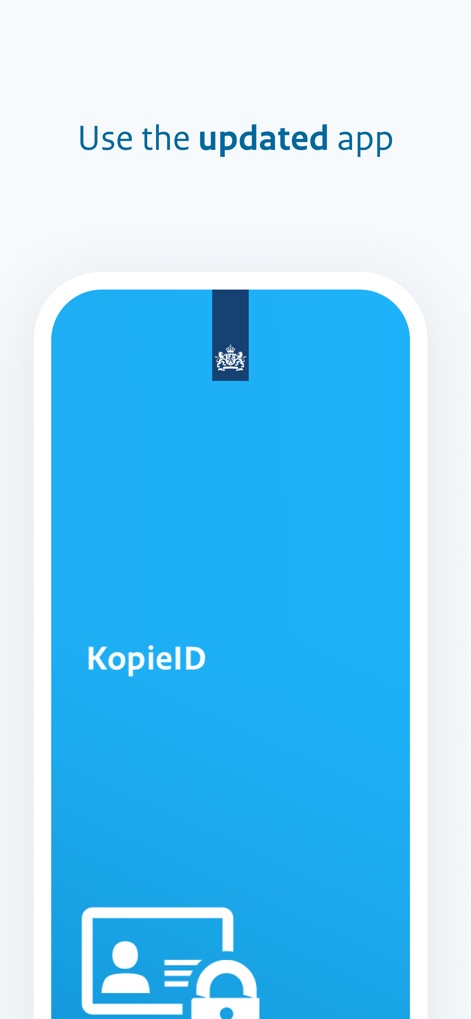 KopieID - Users are introduced to the app's branding and purpose, featuring the prominent "KopieID" text and a clear lock icon symbolizing document security.