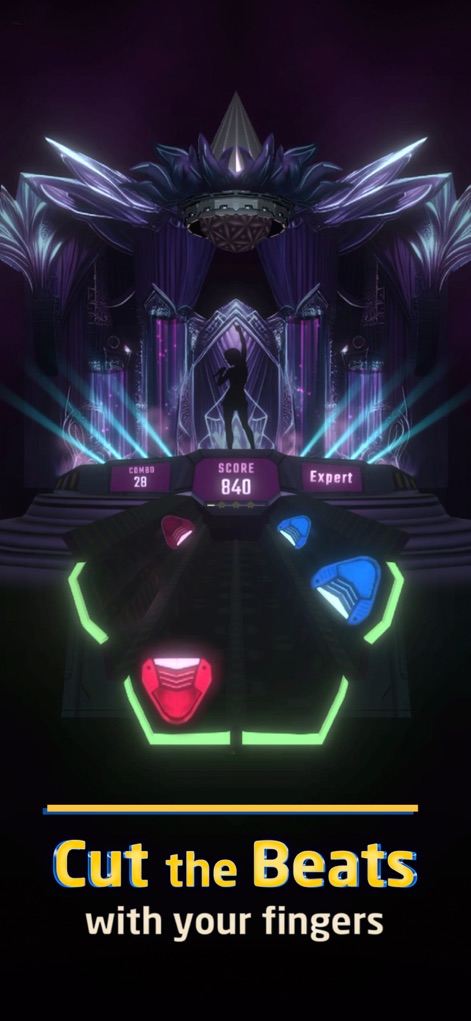 Beat Swiper - Discover the vibrant core gameplay, showcasing the dynamic red and blue beat targets and the interactive score display.