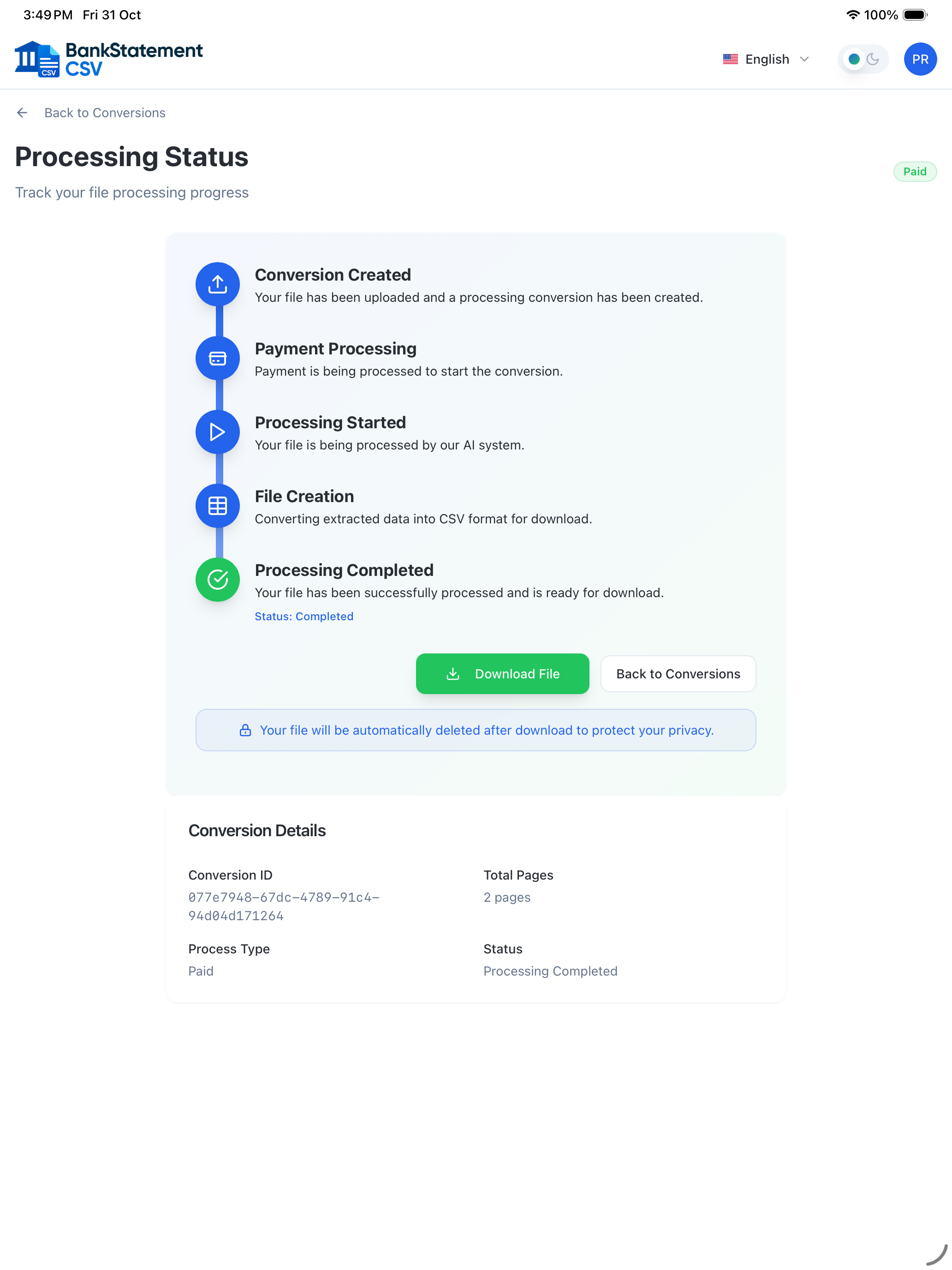 Bank Statements CSV