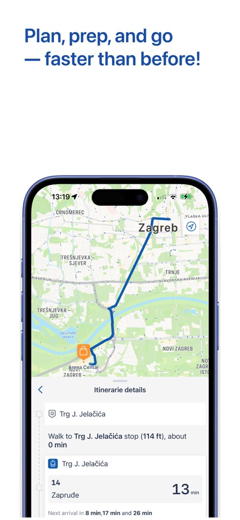 ZET info - The tool meticulously visualizes the most efficient route between designated locations, incorporating detailed walking directions and precise estimated transit times.