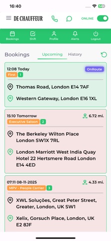 DE Chauffeur Driver App screenshot