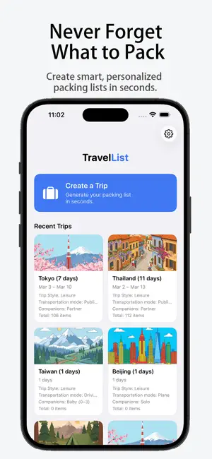 Trip Packing List: TravelList screenshot 1