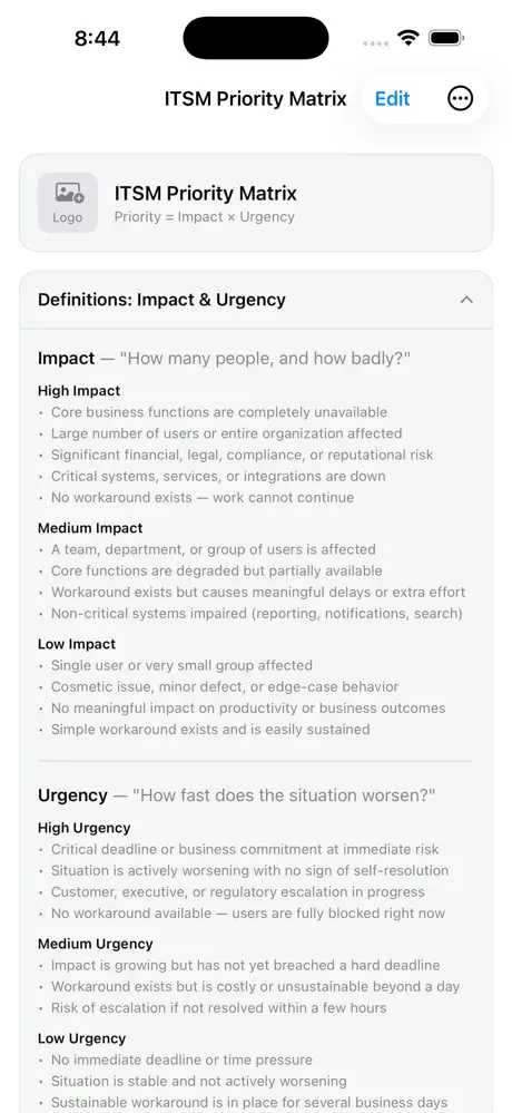 ITSM Priority Matrix screenshot 3