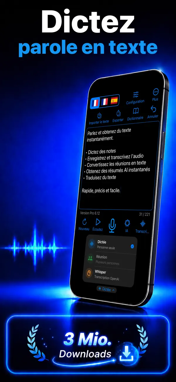 Screenshot #1 pour Audio en Texte - Dictaphone IA