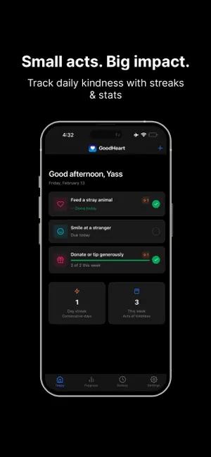 GoodHeart - Kindness Tracker screenshot 1