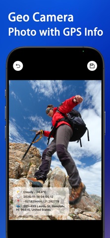 GeoCamera：Photo with GPS Info iPhone screenshot