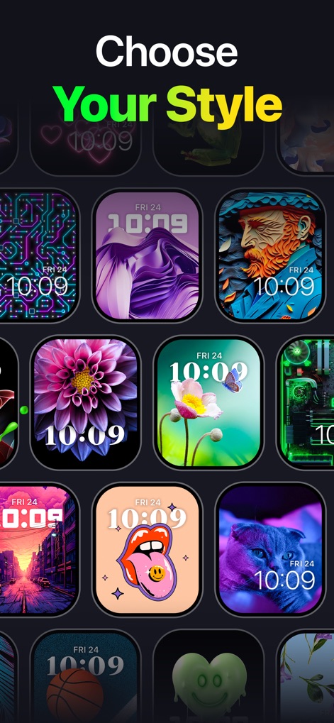 Watch Faces - WatchLab - Immerse in a vast gallery showcasing a multitude of watch face styles, from artistic abstract patterns to vivid natural imagery, for every preference.