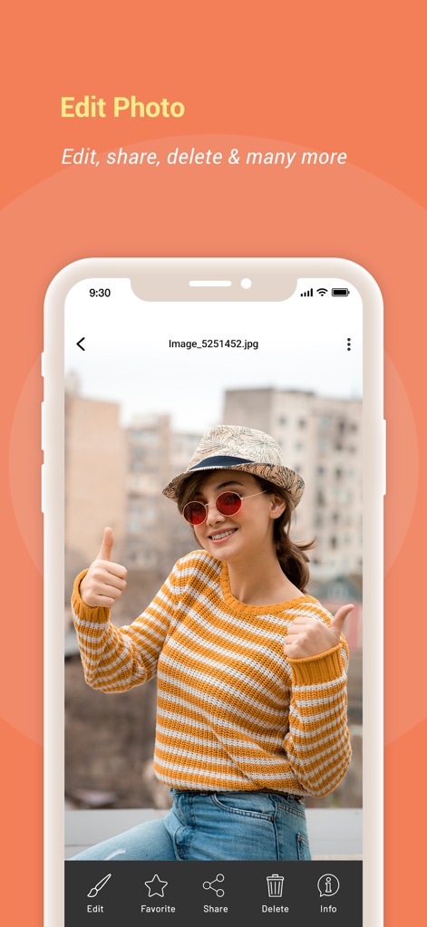Photo Gallery album - Users can conveniently manage individual photos directly within the app, utilizing features like the 'Edit' function and quick 'Share' options for instant interaction.