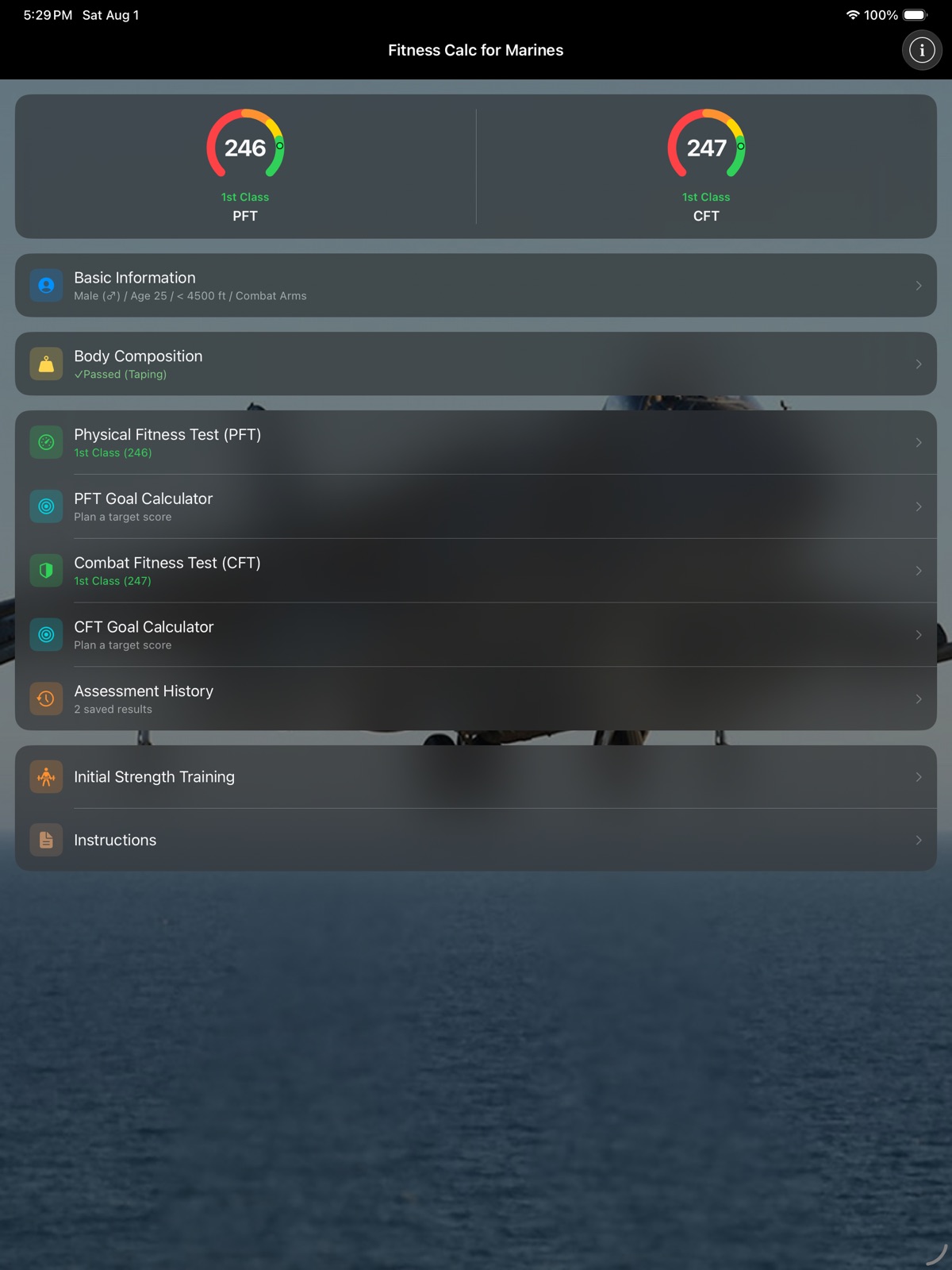 Fitness Calc for Marines ipad screenshot 1