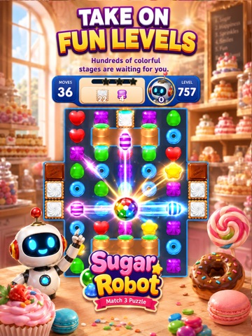 Sugar Robot: Match 3 Puzzle iPad screenshot